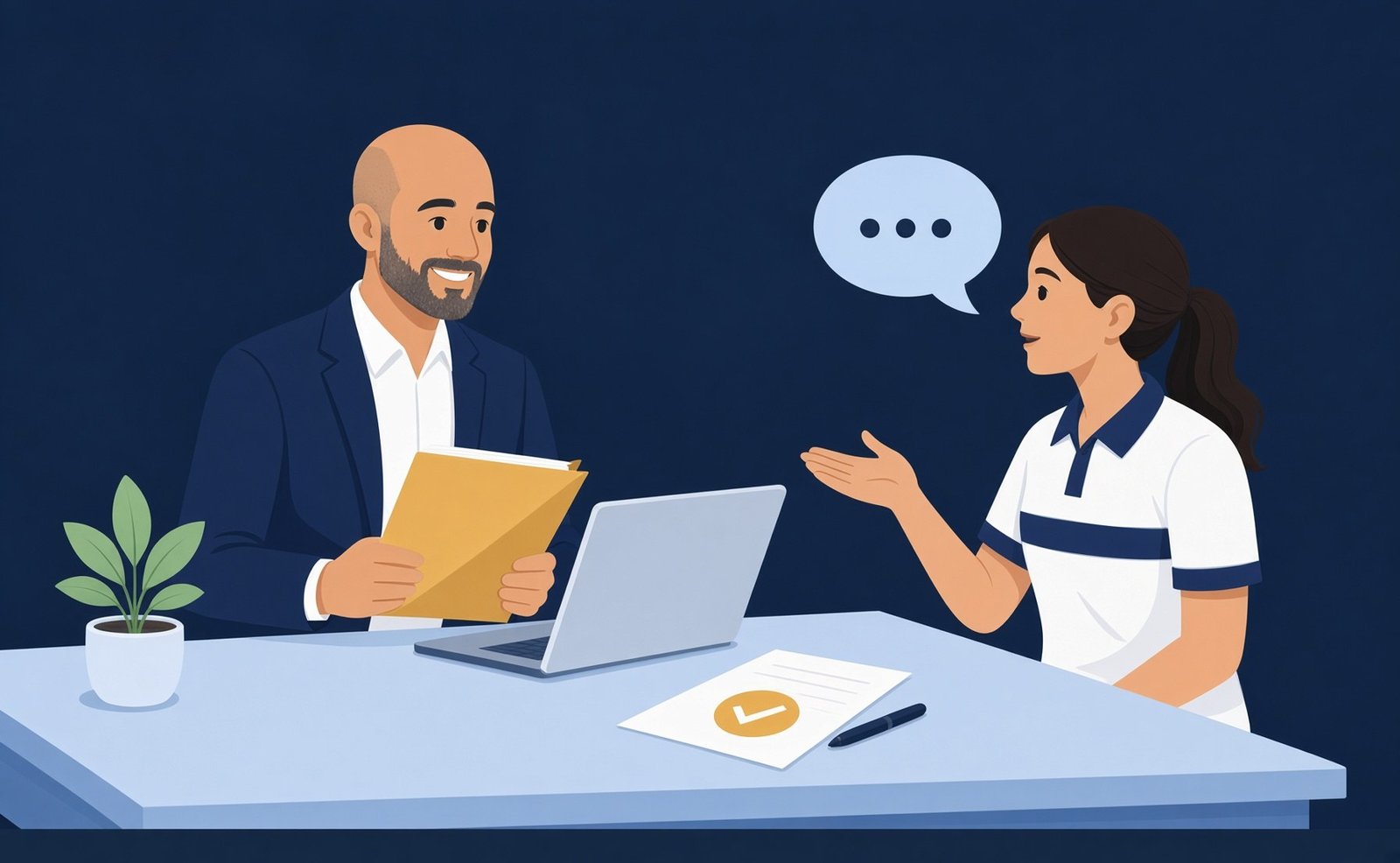 Advogado conversando com uma trabalhadora sobre seus direitos